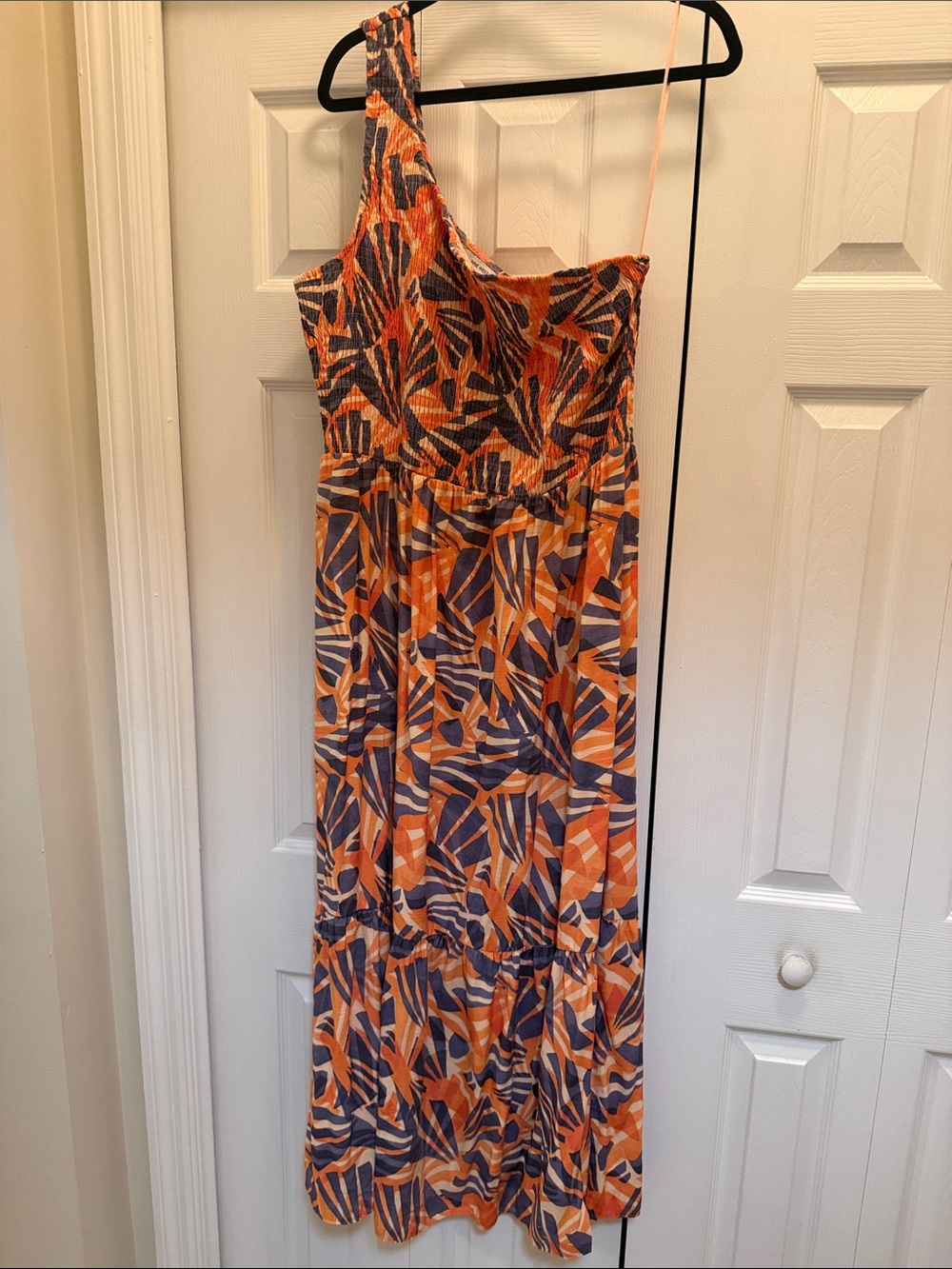 Nine West xl Orange & Gray Printed One-Shoulder Maxi Dress
